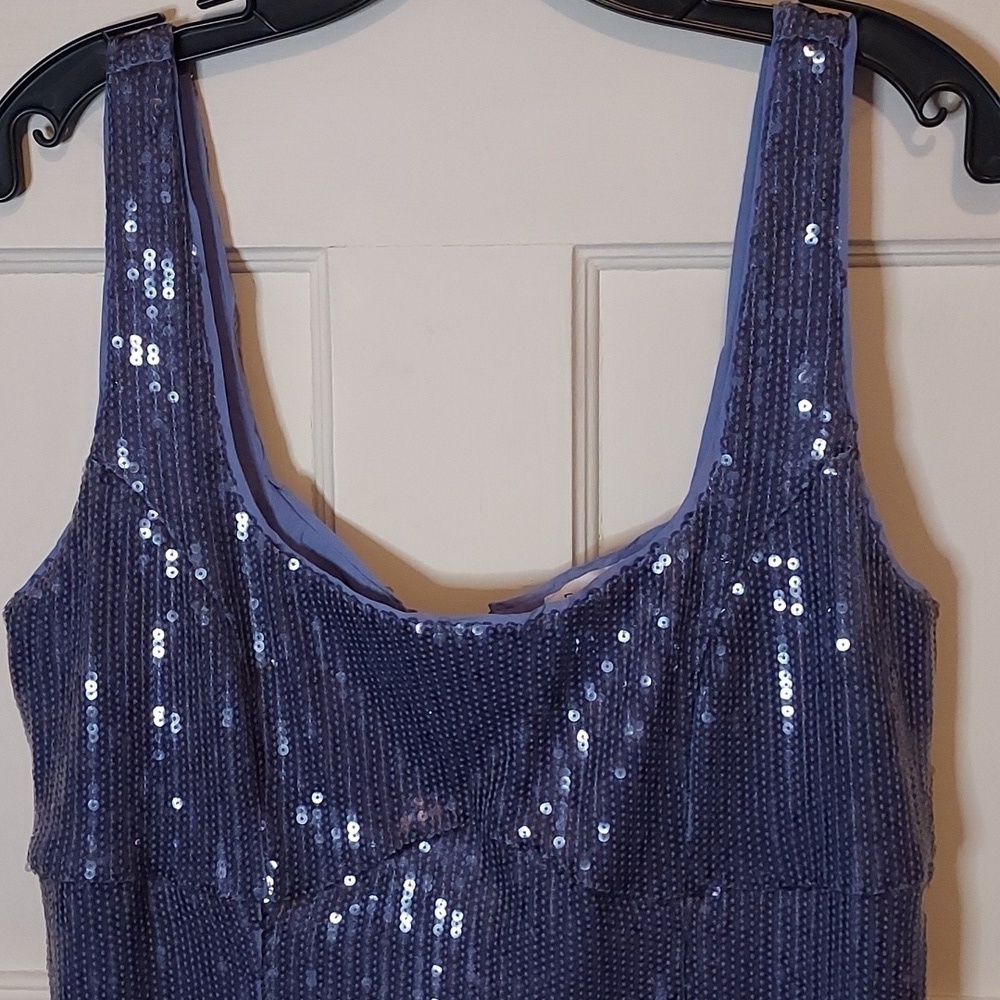 Pilcro Sequin Slim Midi Dress in Blue/Silver - Picture 7 of 16
